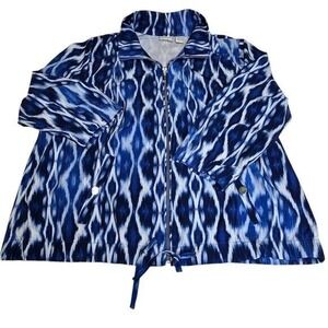 Zenergy by Chicos Neema Ikat Bomber Jacket Womens Sz 1 Enamel‎ Blue Full Zip